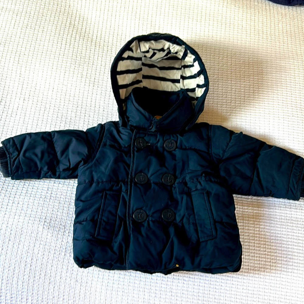 Baby Gap navy puffer nautical pea coat, size 0-6 months